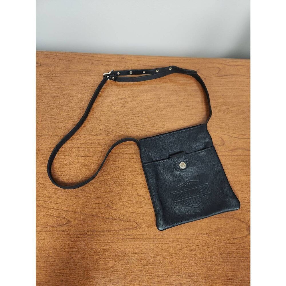 Harley-Davison Black Vintage Leather Crossbody Purse.